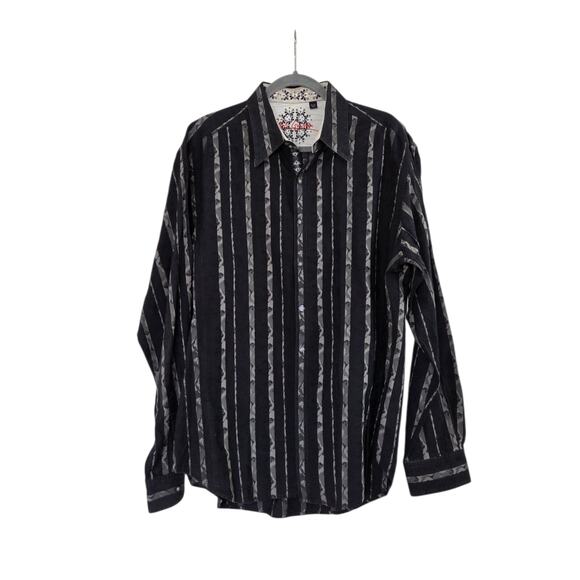 Robert Graham Black Abstract Stripe Flip Collar Buttondown Shirt, Men's Size XL - Picture 1 of 11